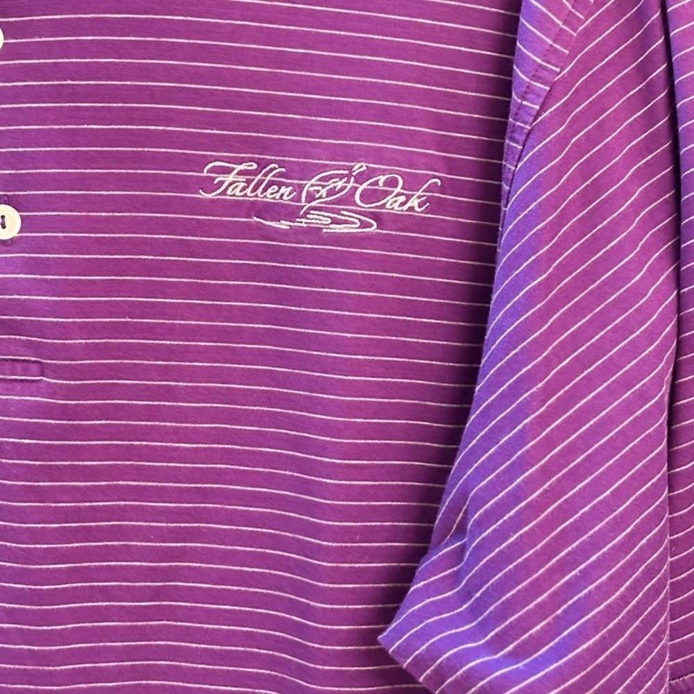 Peter Millar Polo Shirt Mens L Purple Cotton Striped Fallen Oak Golf Classic L/S - Picture 4 of 7